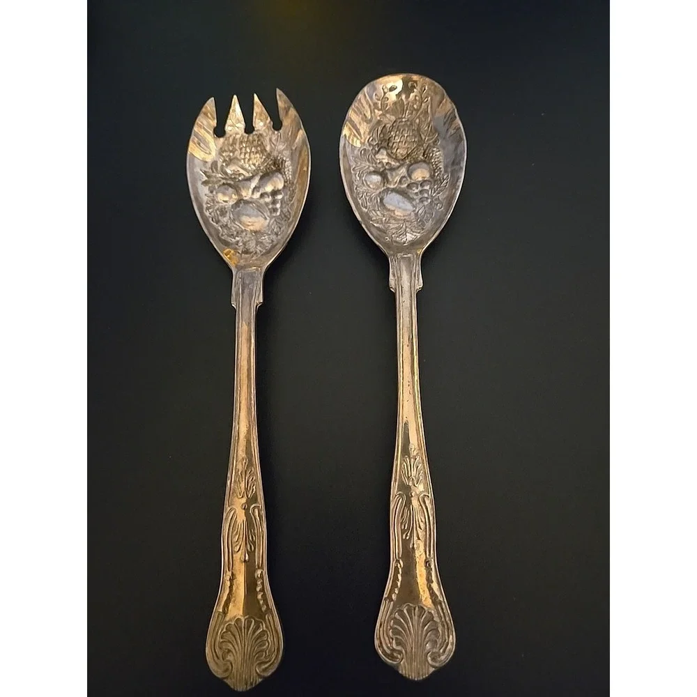 Vintage EPS A1 Sheffield England Silverplate Gold Wash Salad Server‎ Set